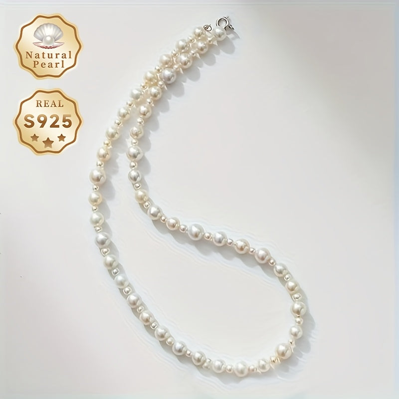 Women's Freshwater Pearl Necklace with S925 Silver Clasp and June Birthstone