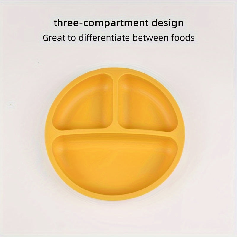 Three-Compartment Silicone Dinner Plate Soft Durable High-Temperature Resistant for Training