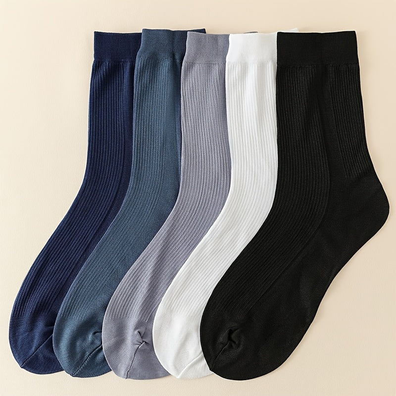 Men's Summer Thin Breathable Mid-Calf Business Socks Pack of 5