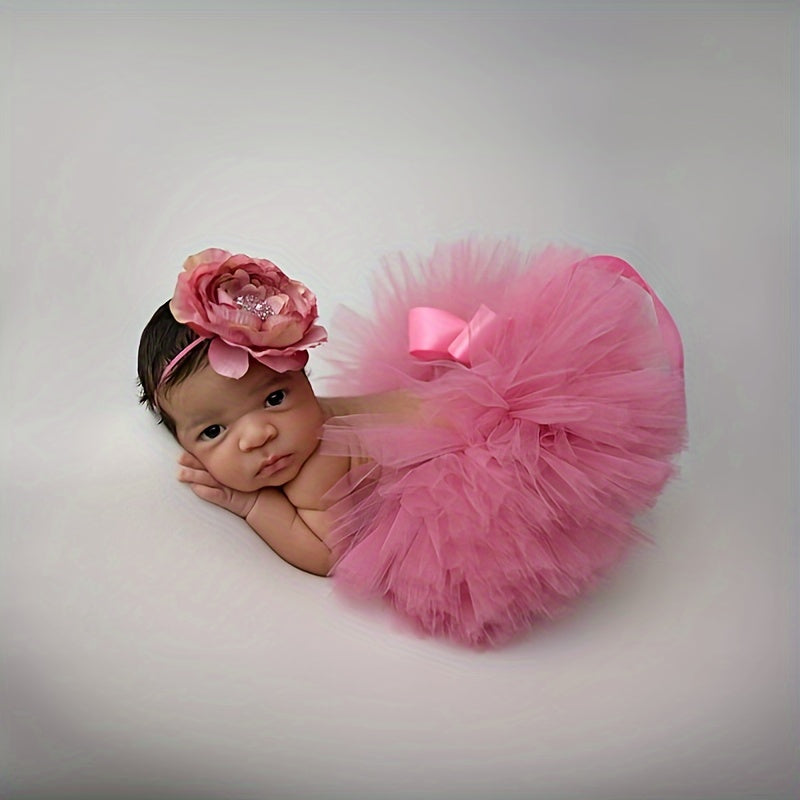 Magenta Baby Tutu Set for Girls with Fluffy Tulle Skirt and Headband for Photos and Celebrations