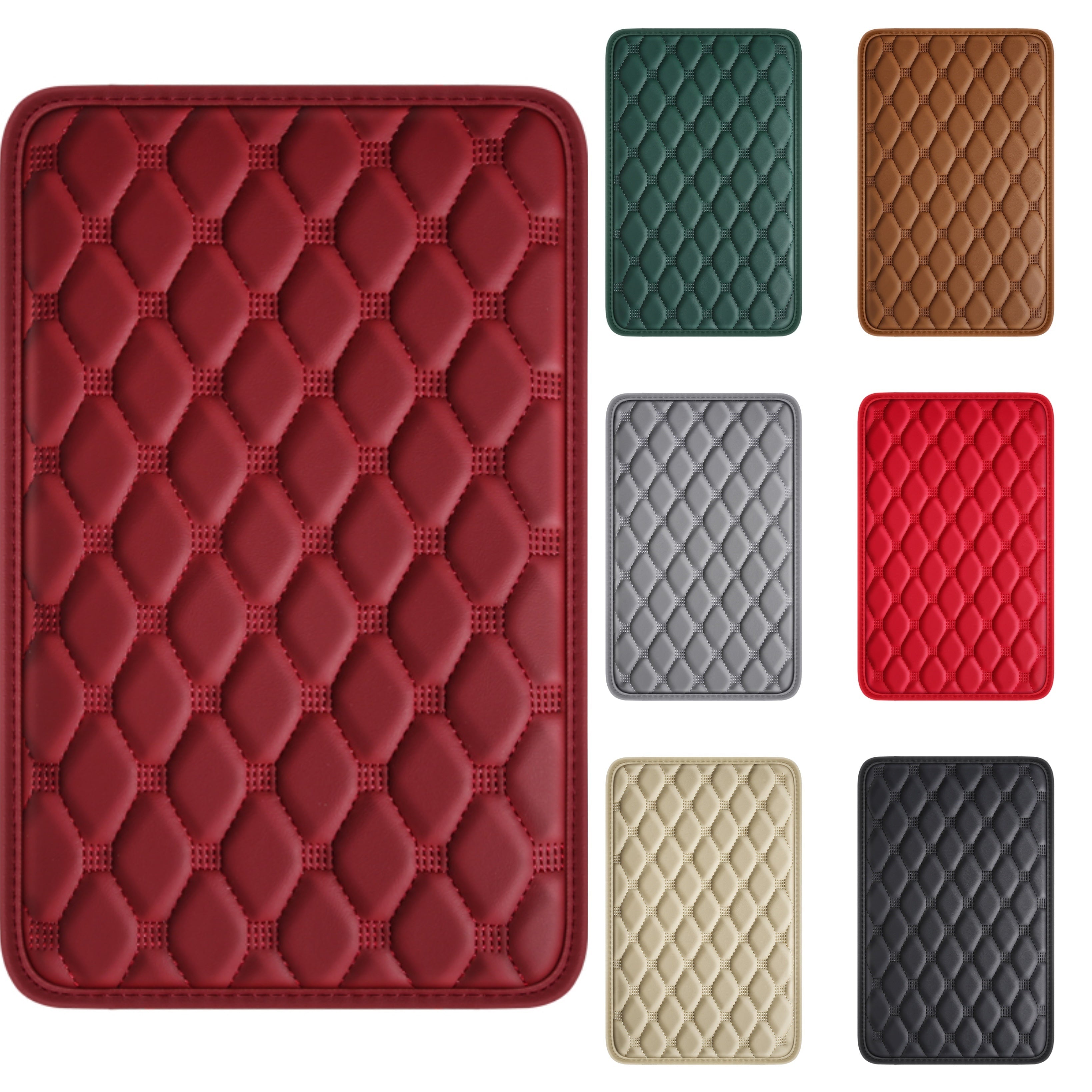 Car Armrest Cushion Leather Quilted Pad for All Cars in Red Black Gray Brown Green Beige