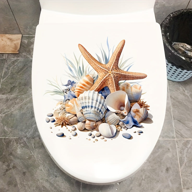 Waterproof Oceanic Toilet Sticker Starfish Seashell Self-Adhesive PVC Bathroom Decor