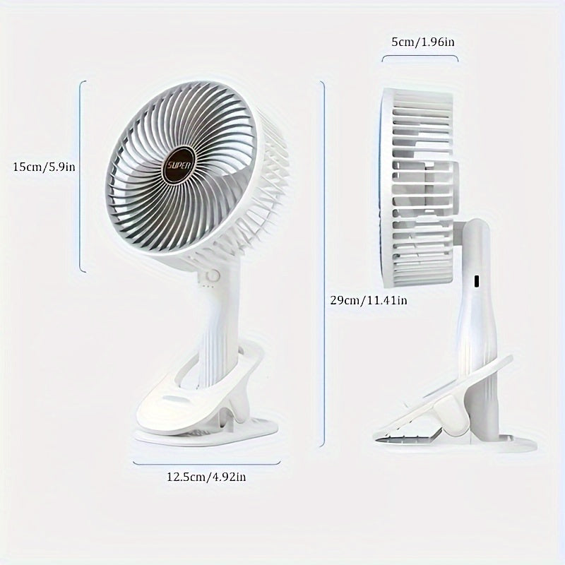 Mini Desk Fan with Adjustable Angle, USB Rechargeable, 3-Speed, Clip-On, Portable