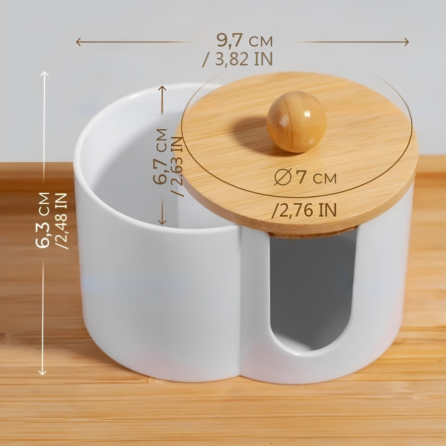 Cotton Swab Storage Box With Wooden Lid Double-Hole Canister