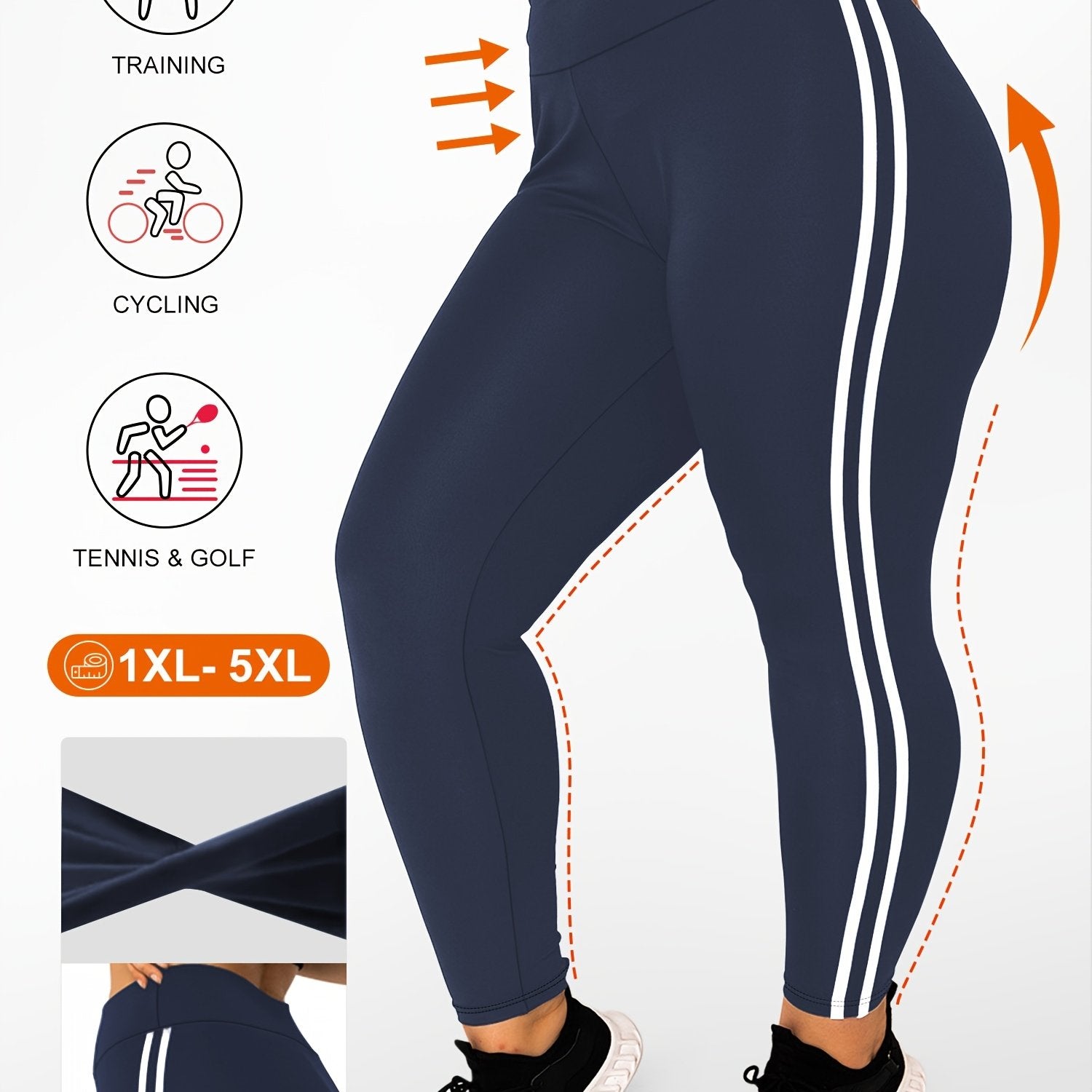 Plus Size High-Waisted Side Stripe Leggings for Spring and Summer