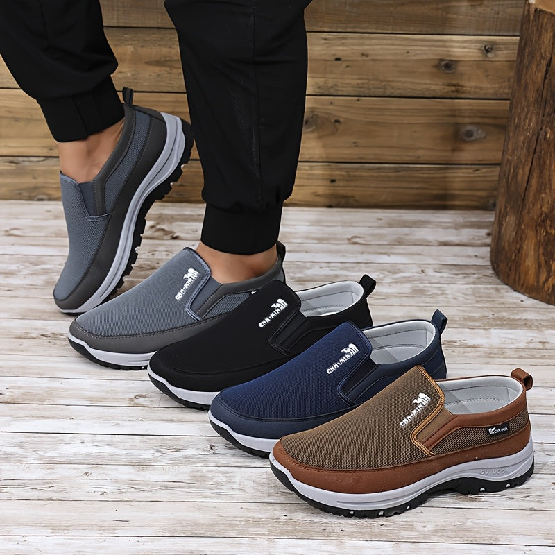 Men's Breathable Knit Slip-On Sneakers for Outdoor Hiking in Gray Black Navy Blue Brown