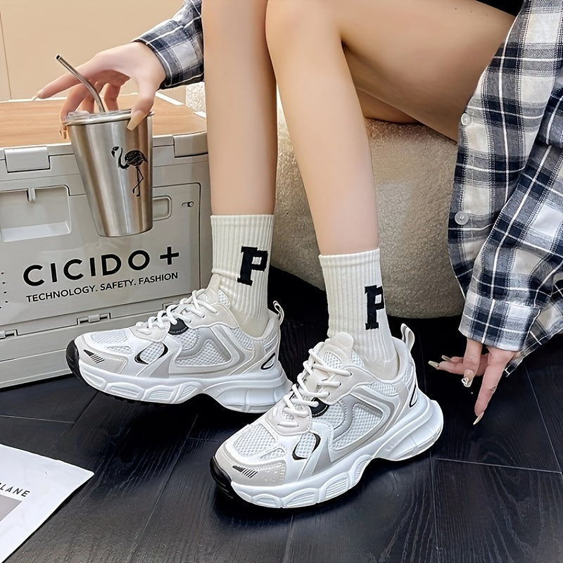 Women's Mesh Low Top Sneakers with Lace-Up Closure and Rubber Sole