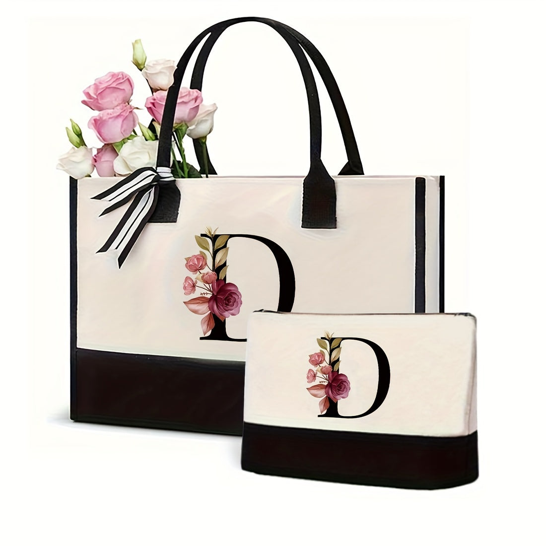 Women's Canvas Letter Handbag Large Versatile Shoulder Bag for Office and Shopping