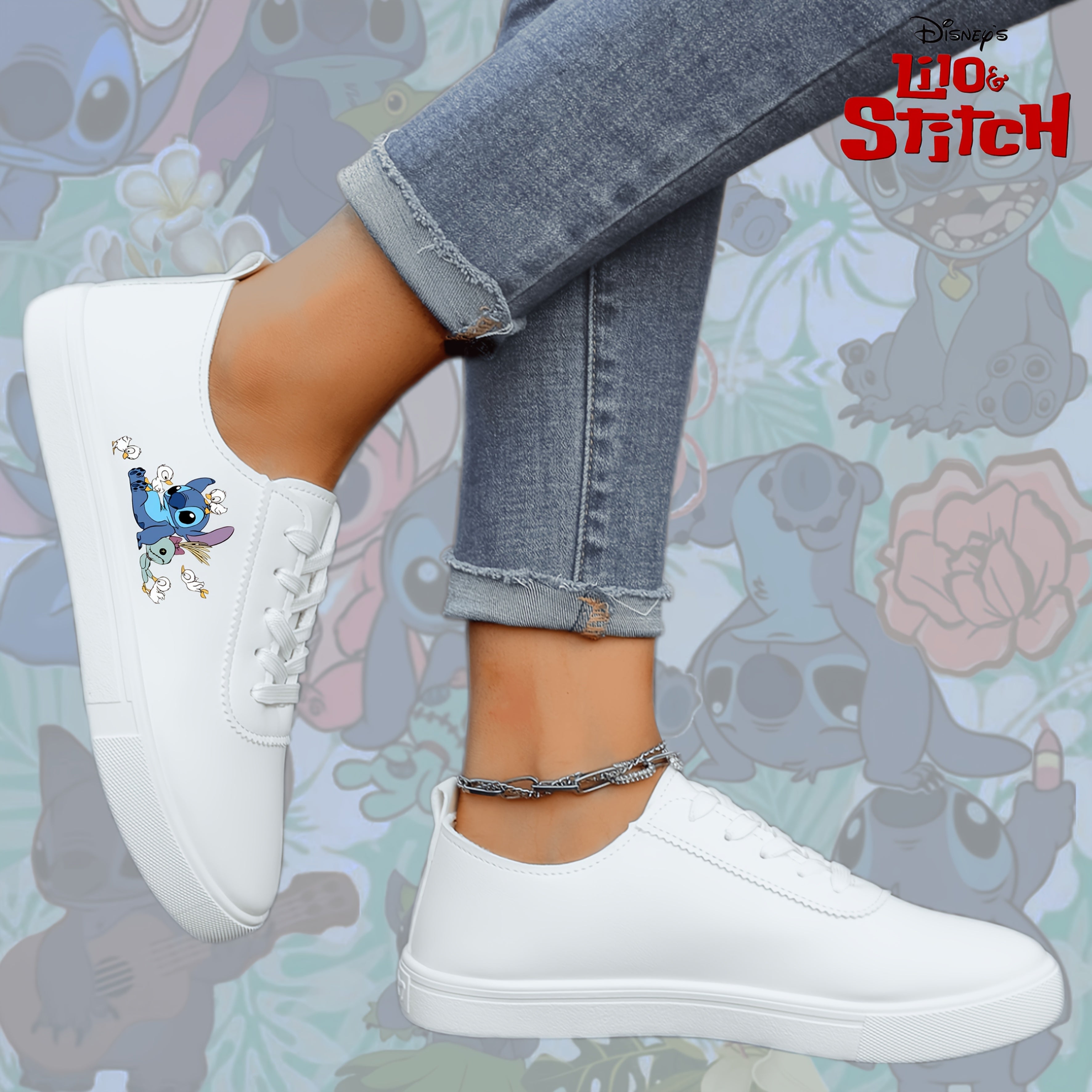 Women'S White Stitch-Themed Casual Slip-On Sneakers