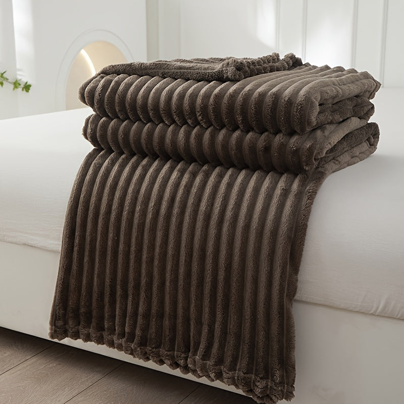 Large Plush Blanket with Thick Stripes for Cozy Comfort