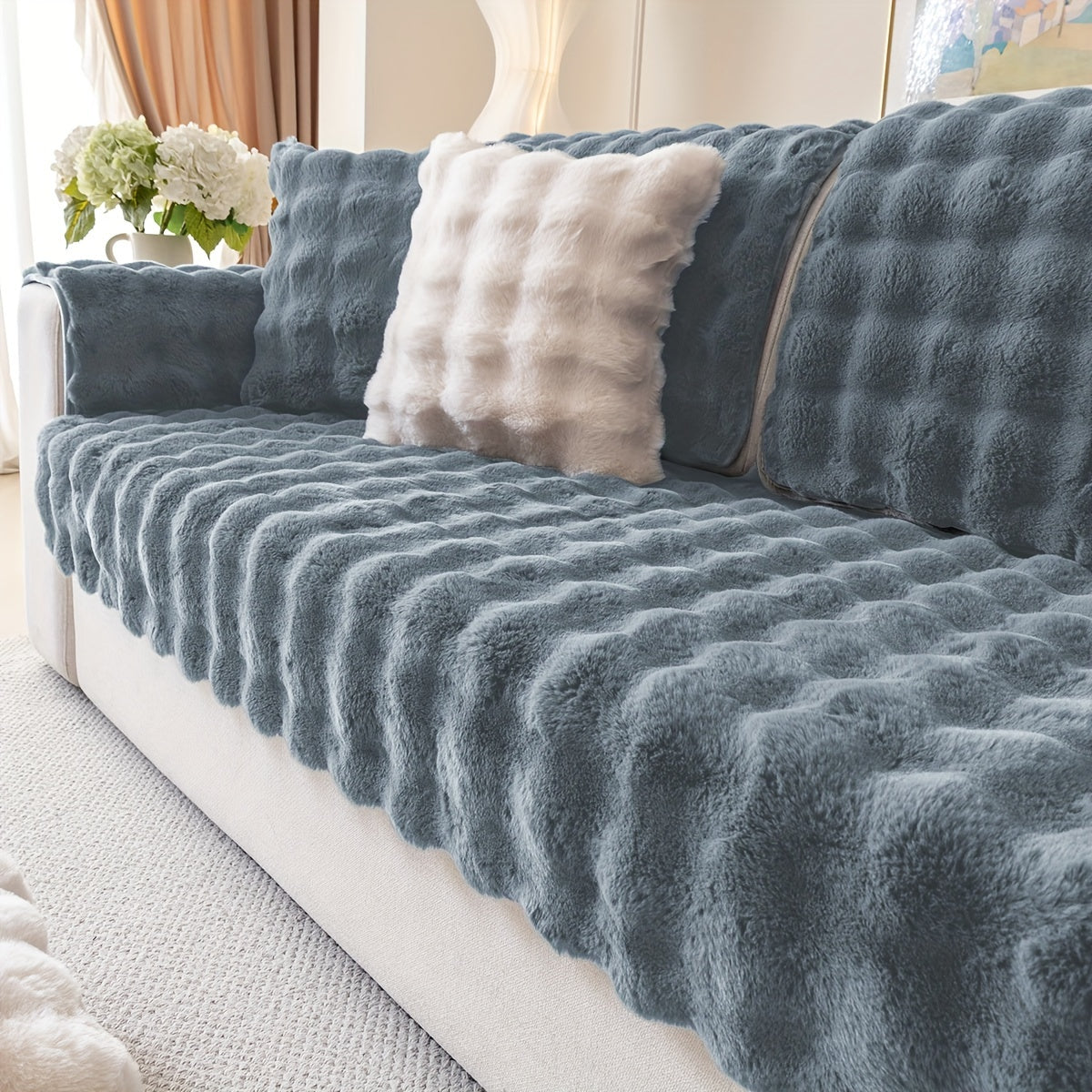 Современный набор чехлов для мягких диванов из 2 предметов, защитный чехол из искусственного меха, нескользящий, зимняя теплоизоляция, моется в машине, подходит для кресел и секционных диванов