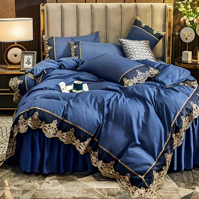 Lace Bedding Set with Quilt Cover and Pillowcases in Multiple Colors Solid Pattern All-Season Polyester