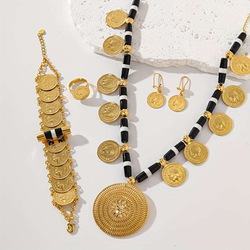 Bohemian Gold Tassel Jewelry Set for Women Necklace Earrings Ring Bracelet Wedding