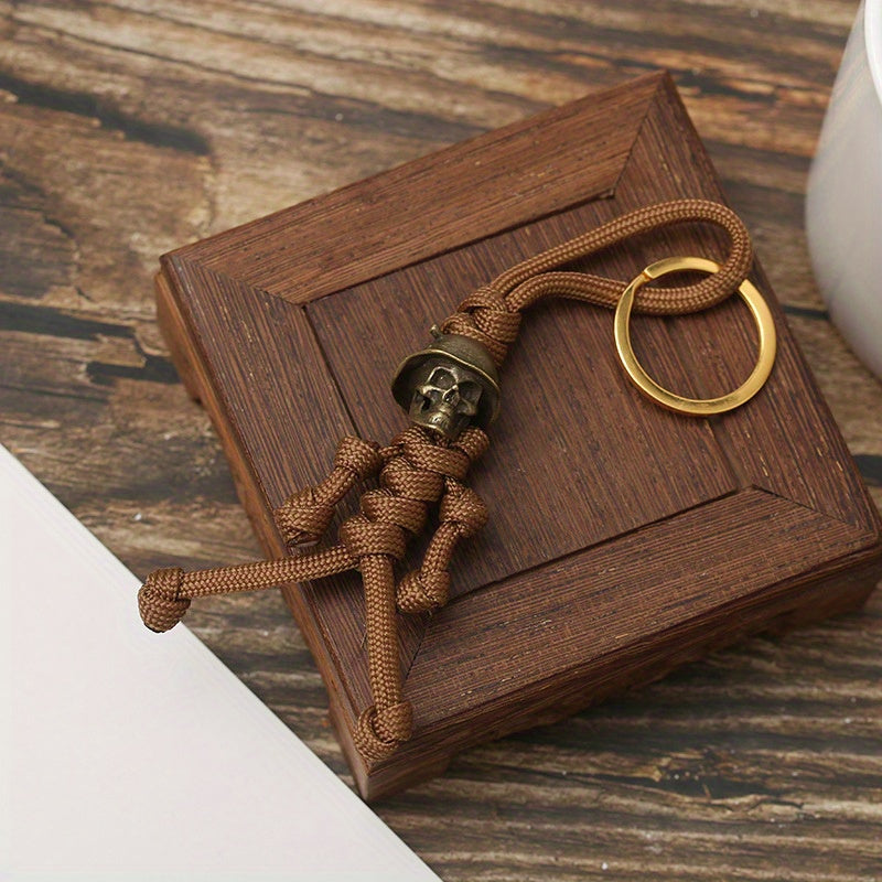 Unique Handmade Paracord Keychain with Skull Head Soldier Pendant Outdoor EDC Tool