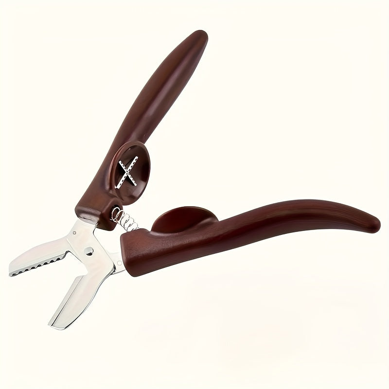 Stainless steel chestnut opener with easy-grip walnut clip waterproof dark brown