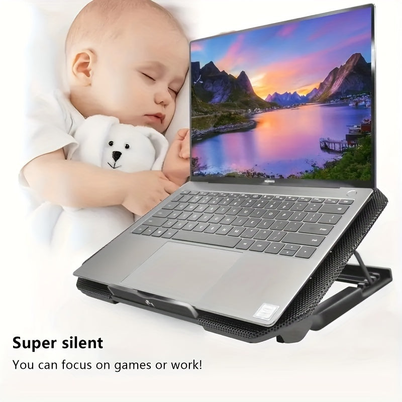 Черная подставка для охлаждения ноутбука с 2 вентиляторами, регулируемой высотой, светодиодной подсветкой, USB-портами, металлической сеткой для ноутбуков длиной 22,86-43,18 см