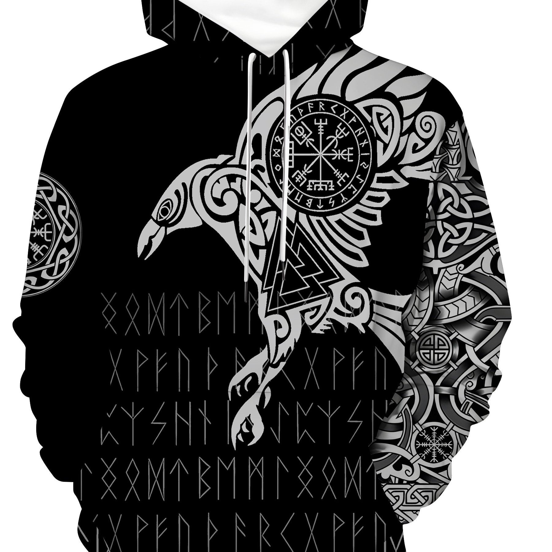 Plus Size Men's Viking Odin Raven Hoodie Casual Sporty Pullover for Spring Fall