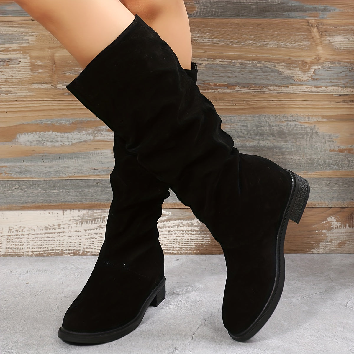 Women's Mid-Calf Leather Block Heel Riding Boots for Casual Daily Wear