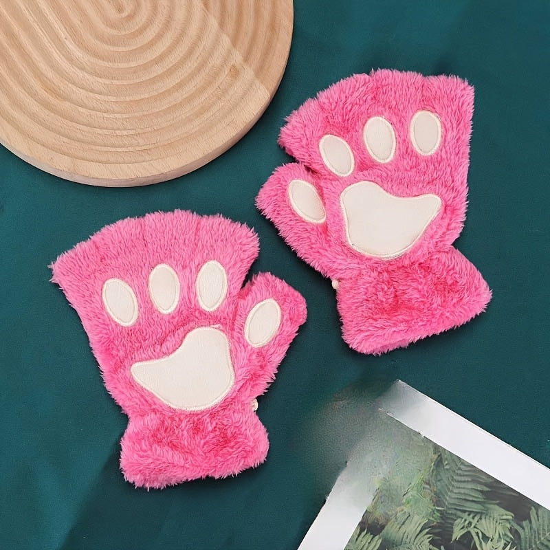 Cartoon Cat Paw Gloves Half-Finger Plush Warm Fashion for Parties