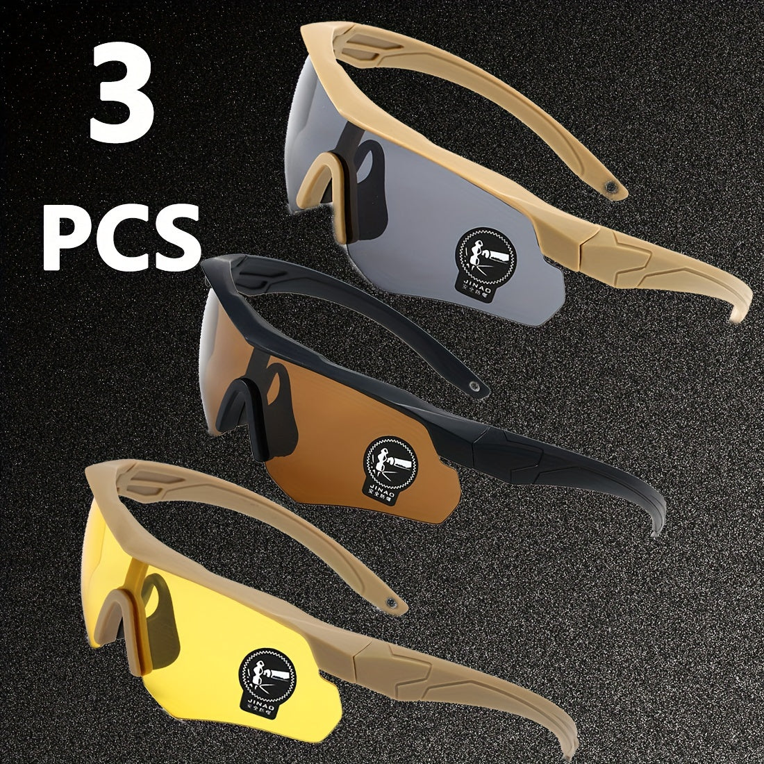 3-Pack UV400 Cycling Glasses Men Women Sports Running Outdoor Goggles with PC Lens
