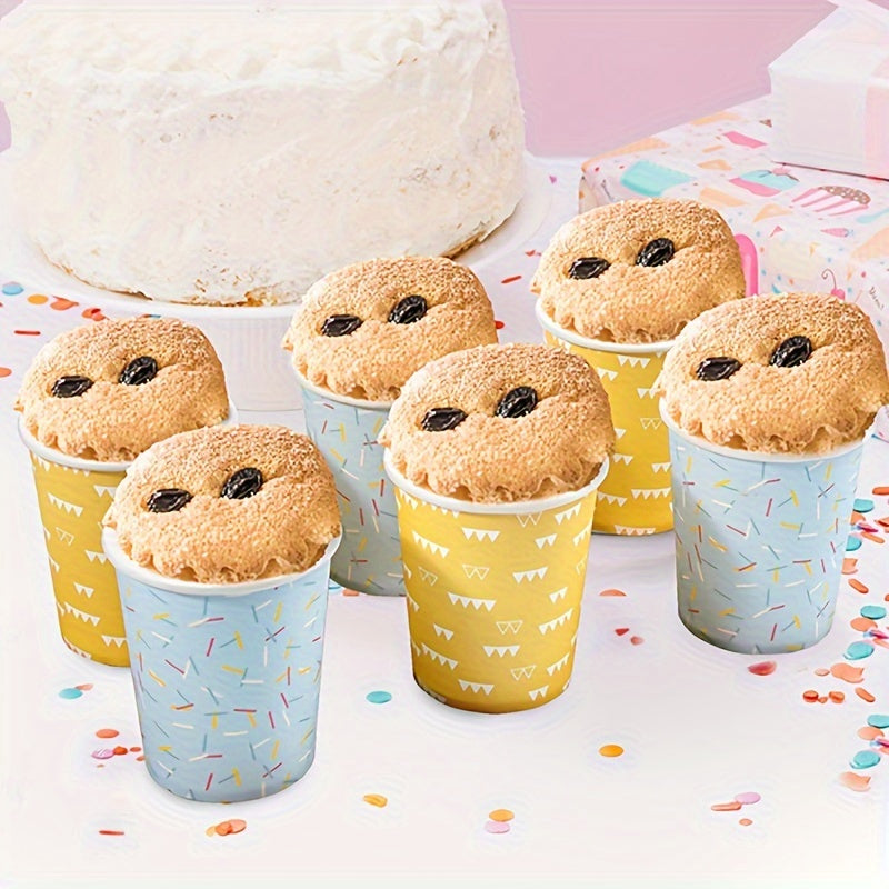 Yuqori sifatli, suv o'tkazmaydigan va BPA-siz 5 untsiya sig'imli bir martalik qog'oz stakanlar. Partiyalar, pikniklar, barbekyu va sayohatlar uchun juda mos keladi. Zamonaviy ko'k va yashil geometrik dizaynga ega.