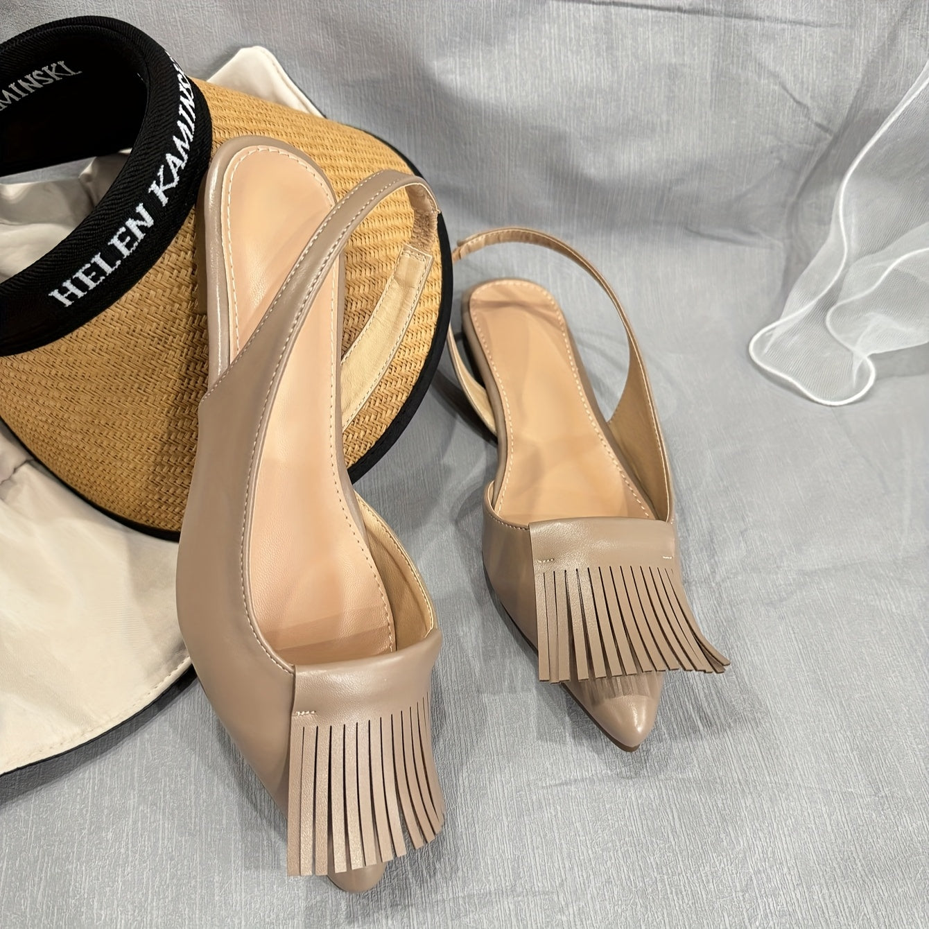 Women's Apricot Wide Fit Flat Sandals with Tassels, Comfortable Casual Shoes