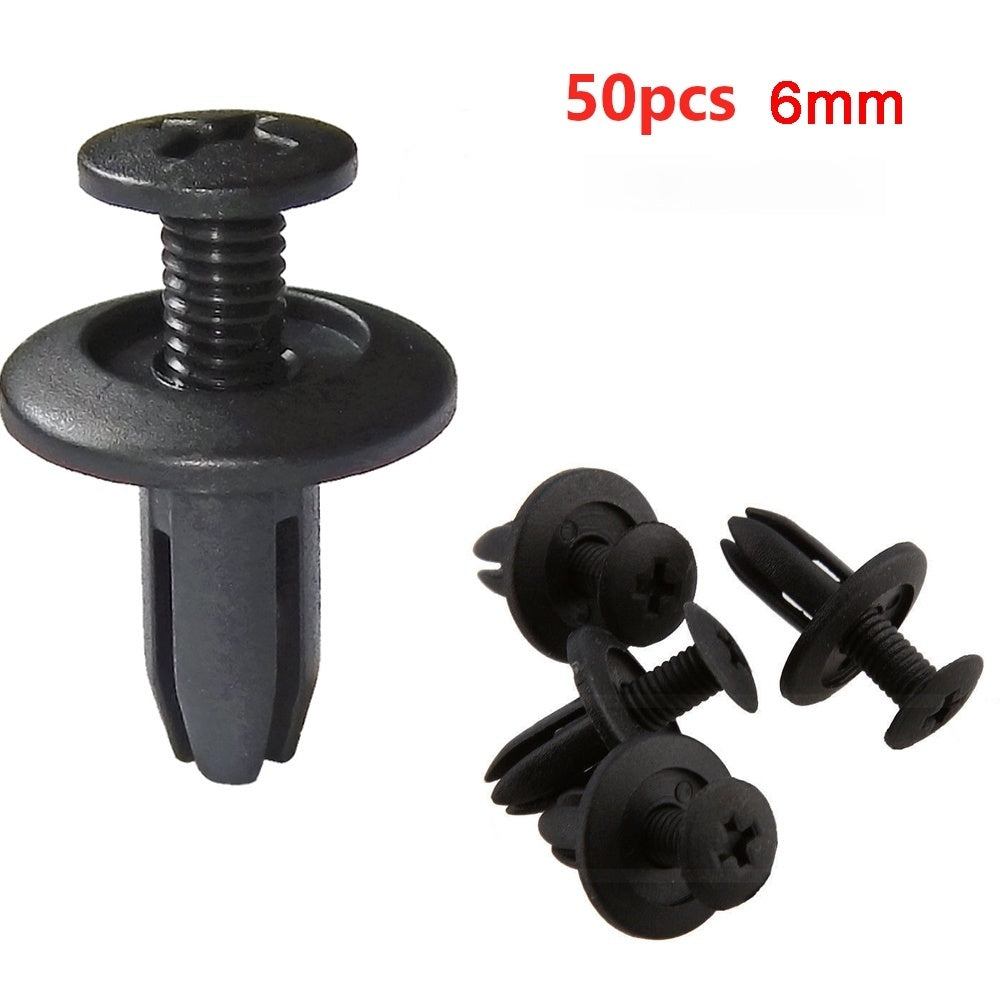50Pcs 6mm Black Plastic Push Rivets Auto Trim Panel Fasteners for Car Interior