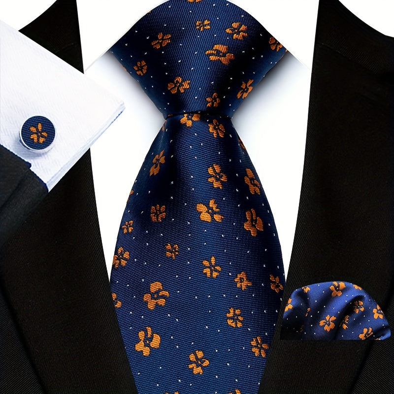 Men's Gold Paisley Three-Piece Suit Set with Tie and Pocket Square