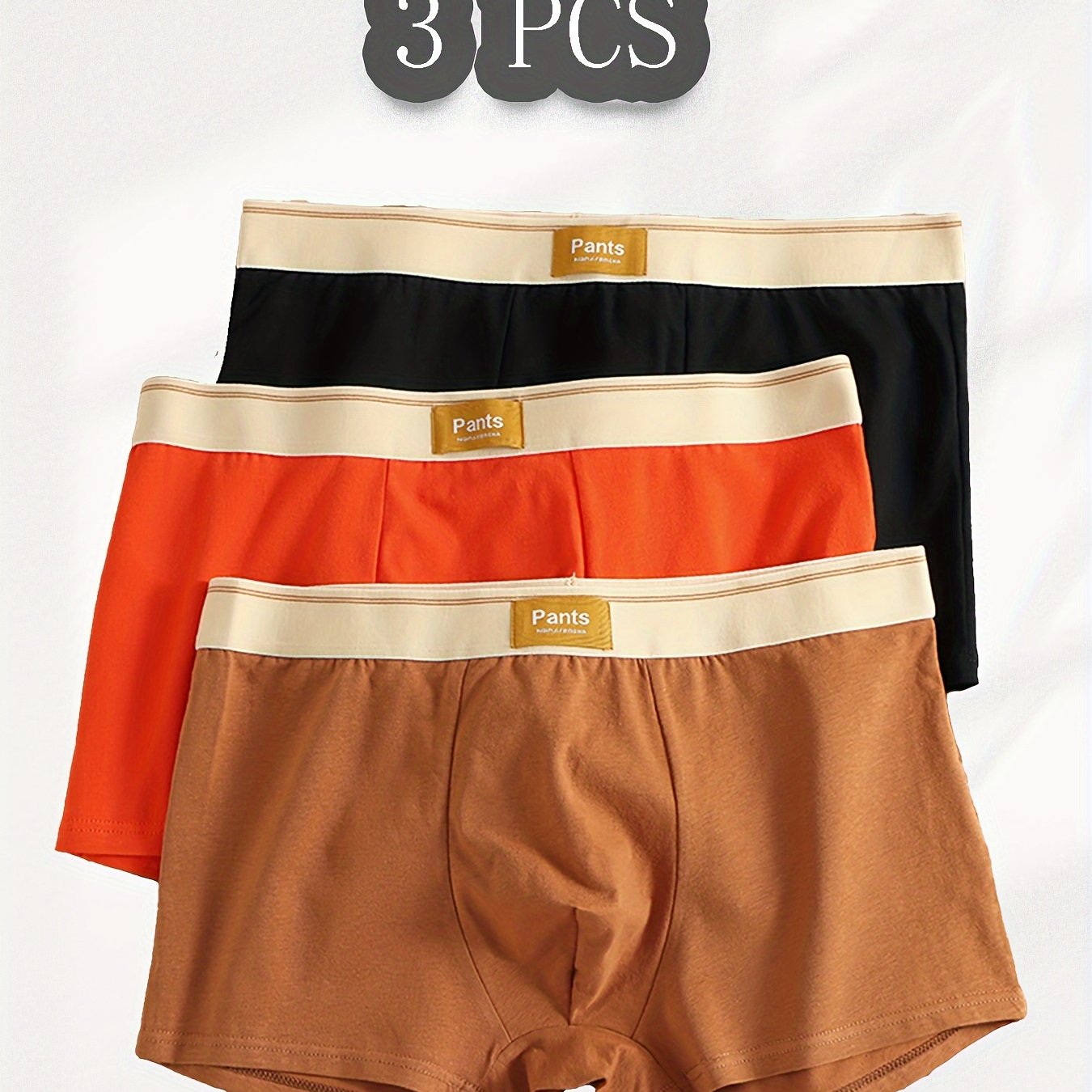 Men's Cotton Boxer Briefs 3-Pack Skin-Friendly Solid Color High Elasticity