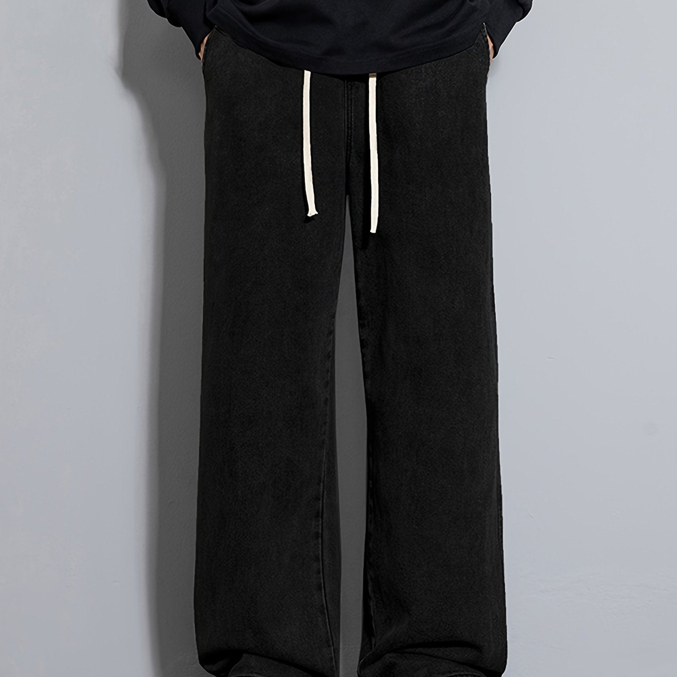 Мужские широкие джинсы с шнурком на поясе, свободный крой, уличная мода, стиль хип-хоп