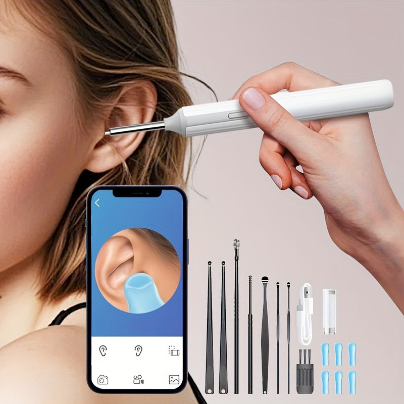 Earwax Removal Tool with Camera and Light, 8-Piece Ear Care Set, 1080P HD Otoscope for iOS and Android