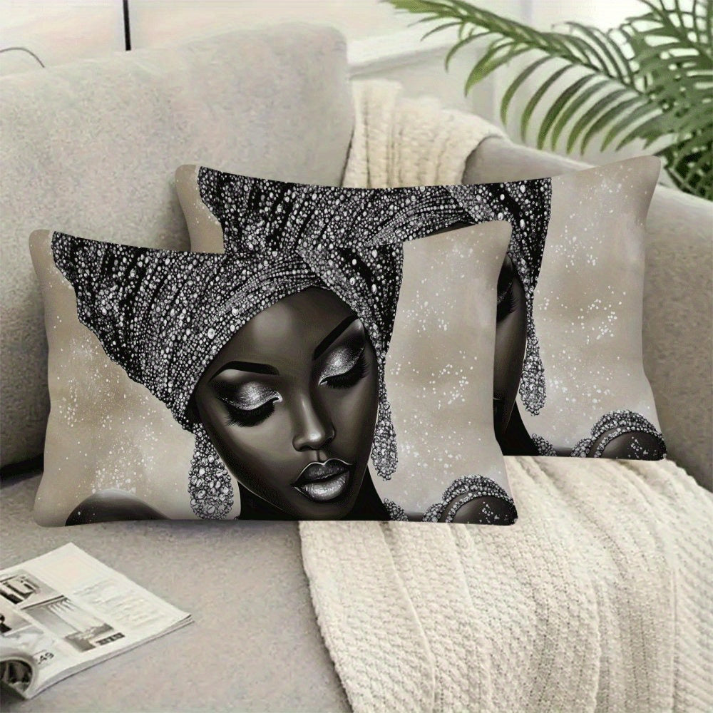 African Woman Themed Polyester Pillow Cover Casual Space Design Decorative Cushion Case for Back Sleepers All-Season Comfort