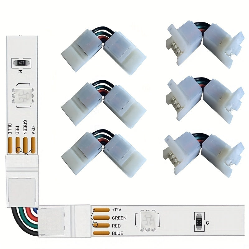 2/3/4-pin LED lentalar uchun burchakni sozlash mumkin bo'lgan L shaklidagi ulanishlar, 8/10mm kenglikdagi 5050 RGB lentalariga mos keladi. Klipga ulanish, payvandlash talab qilinmaydi.