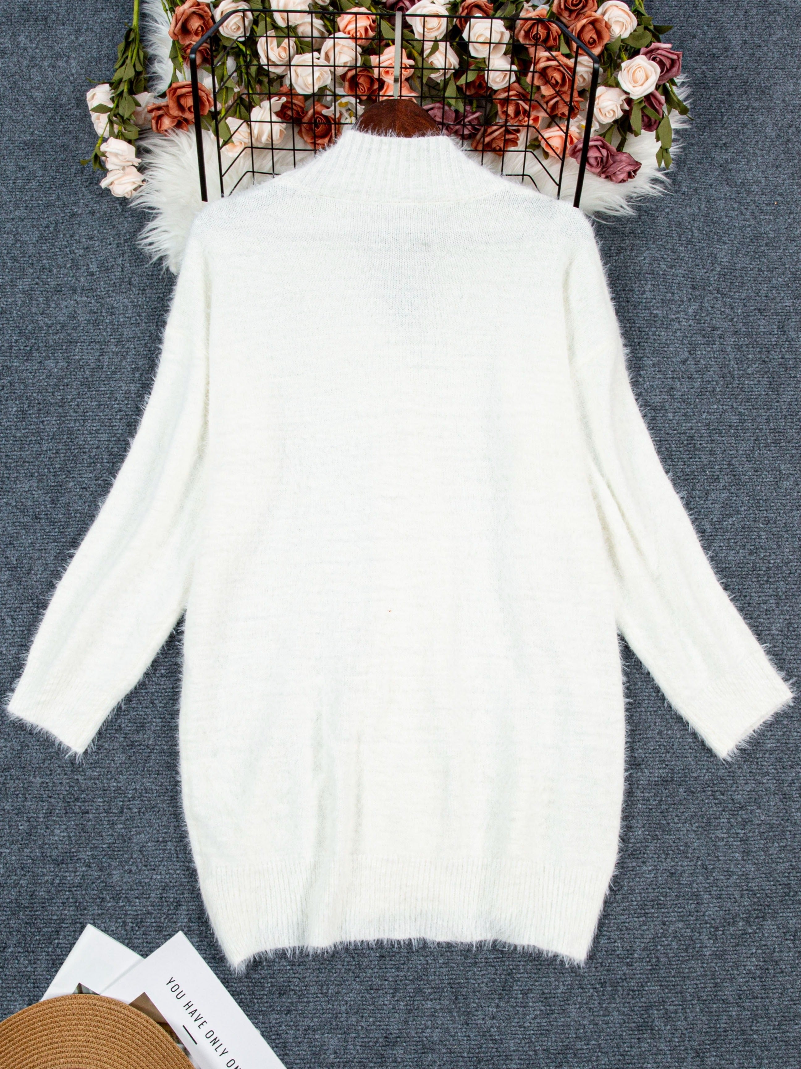 Plus Size Fuzzy Knit Cardigan for Women Long Sleeve Button Front Solid Color Fall Winter