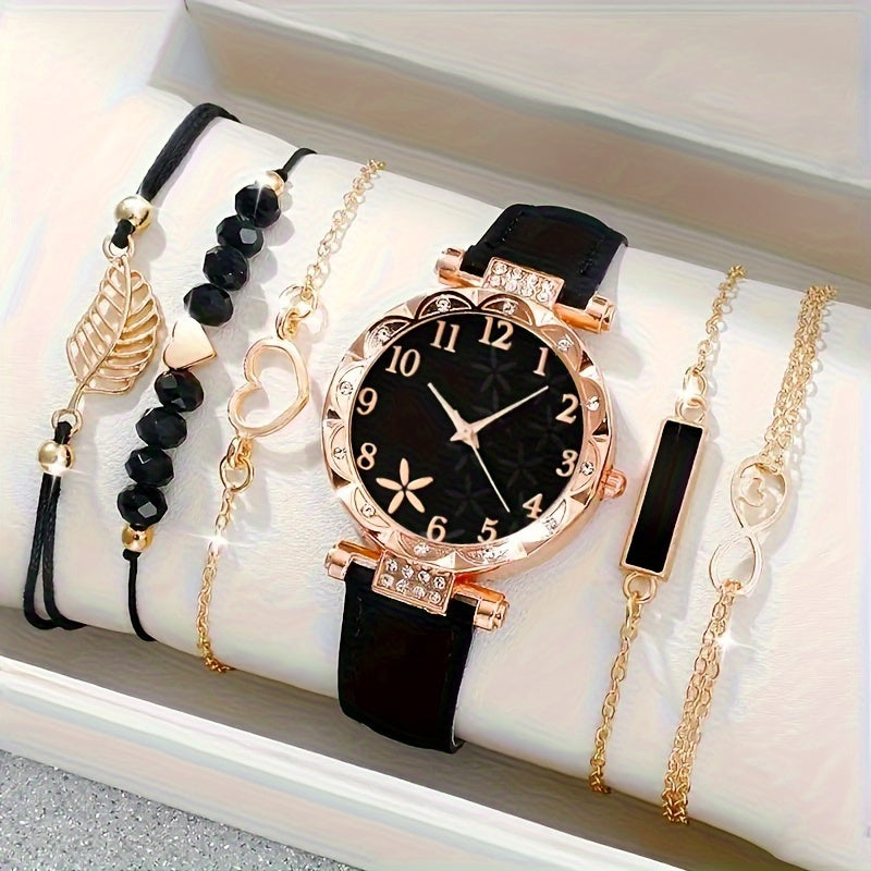 Six Pieces Women's Quartz Watches with PU Leather Straps and Zinc Alloy Dial and Bracelet