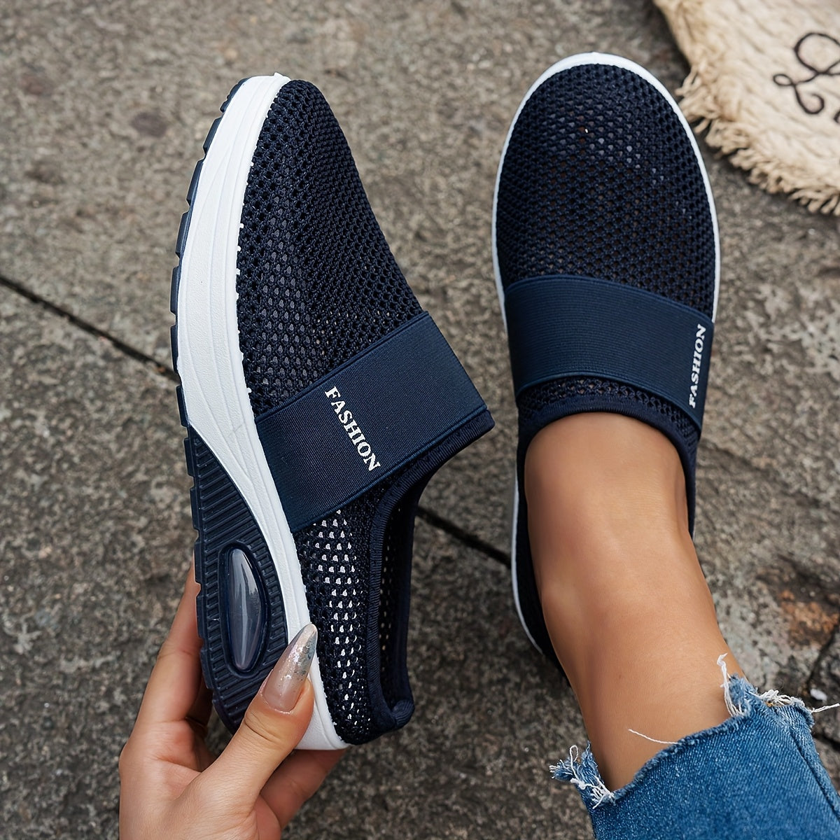 Ayollar uchun nafas oluvchi mesh slip-on platform sport poyabzali, kundalik va barcha mavsum uchun oyoq kiyim