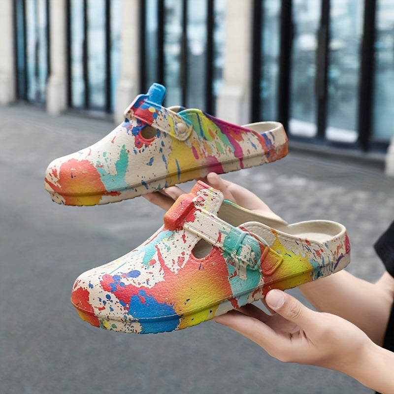 Women's Colorful Paint-Splatter EVA Mules Slip-On Garden Shoes