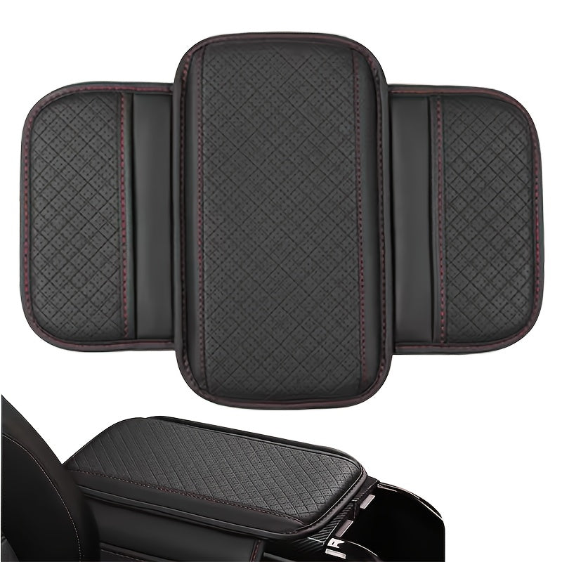 PU Leather Car Armrest Cushion Memory Foam Dual Storage Pockets Breathable Interior Accessory