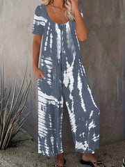 Women's Printed Wide-Leg Jumpsuit With Pockets Casual Summer