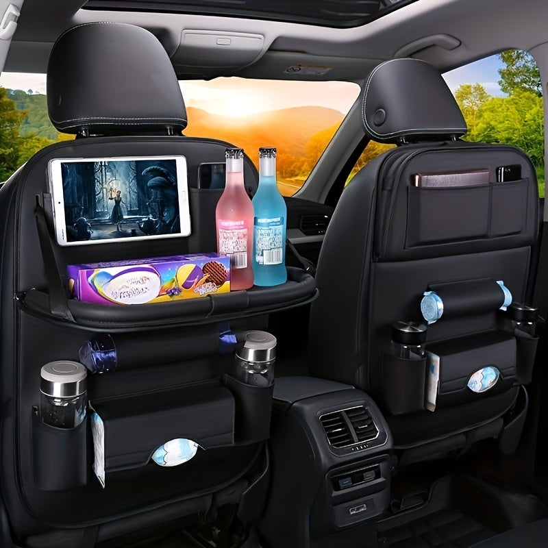 Back Seat Organizer with Foldable Tablet Tray and Cup Holders for Cars