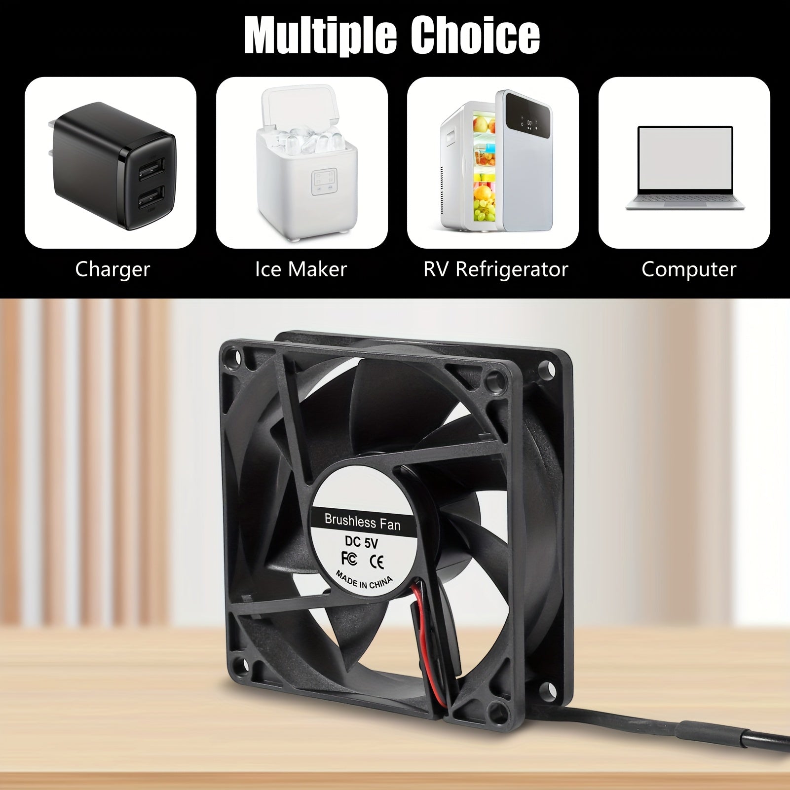 Quiet Brushless Cooling Fan 80x80x25mm USB 2800 RPM Black Copper Heat Sink