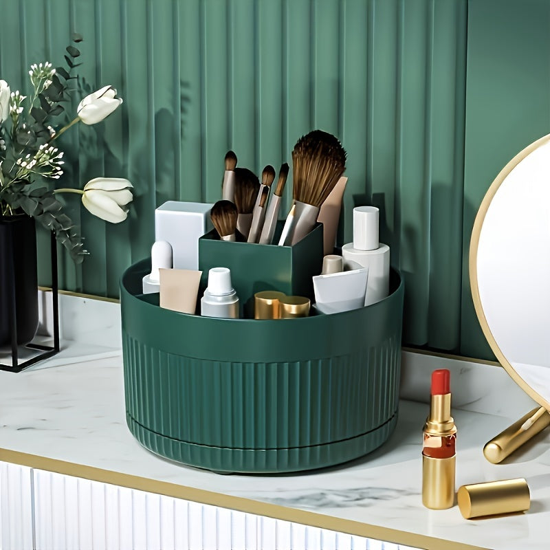 Rotating Makeup Organizer with Glossy ABS Plastic for Countertop Storage