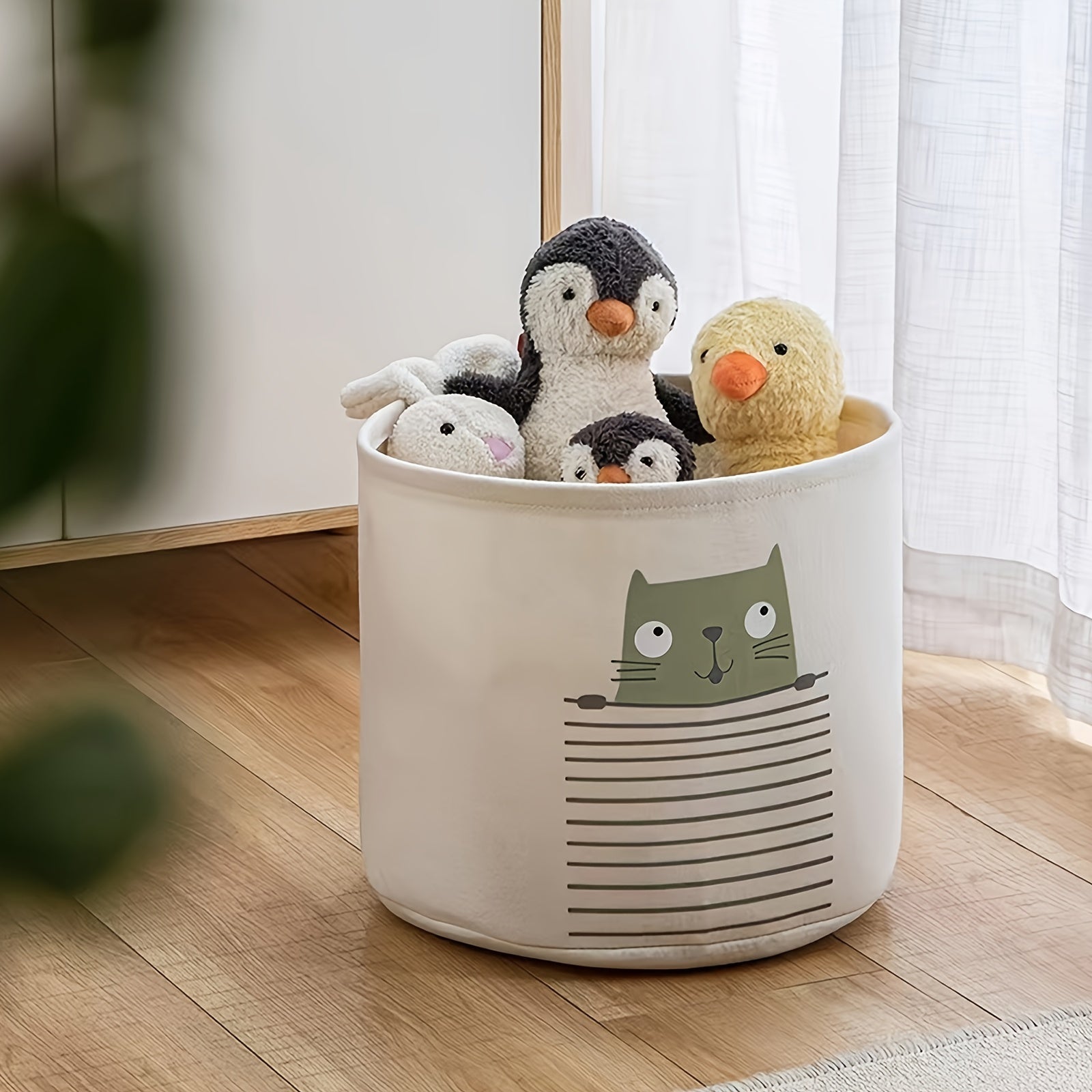 Cartoon Animal Print Felt Storage Basket for Toys and Diapers