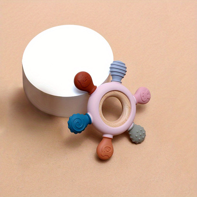 TYRY.HU Игрушка для прорезывания зубов для детей - силиконовый руль без BPA с деревянным кольцом, отличный подарок для младенцев и малышей, идеально подходит для праздничных мероприятий и детских душей, от TYRY.HU