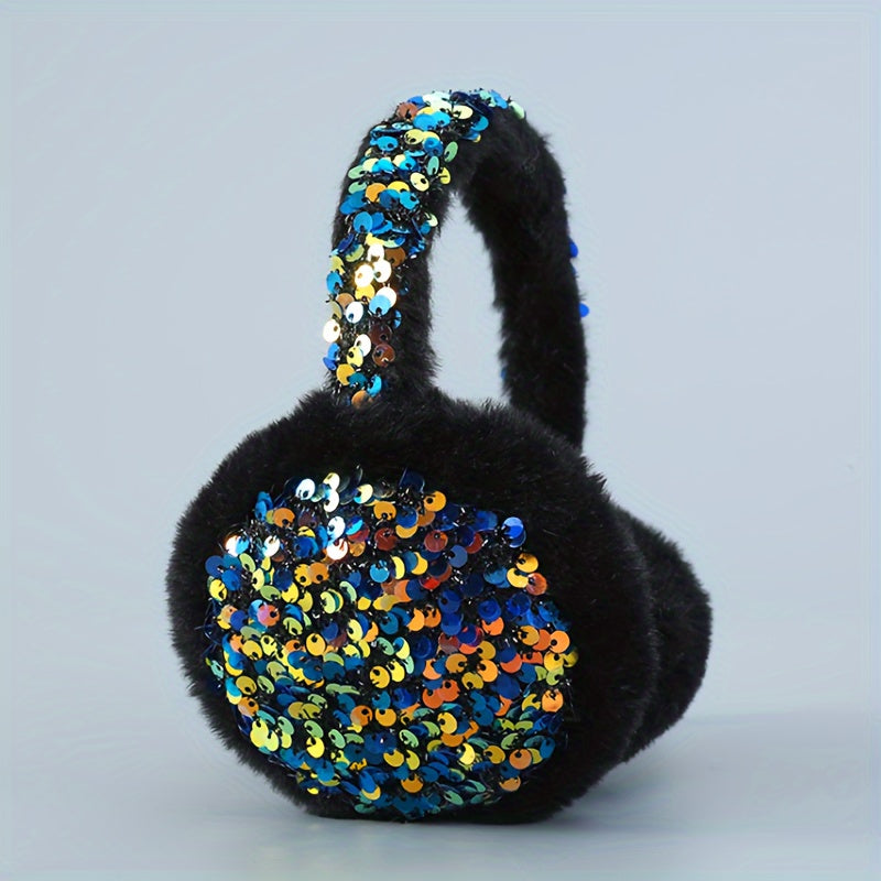 Plush Cartoon Earmuffs for Winter Warmth and Fashion with Sequins