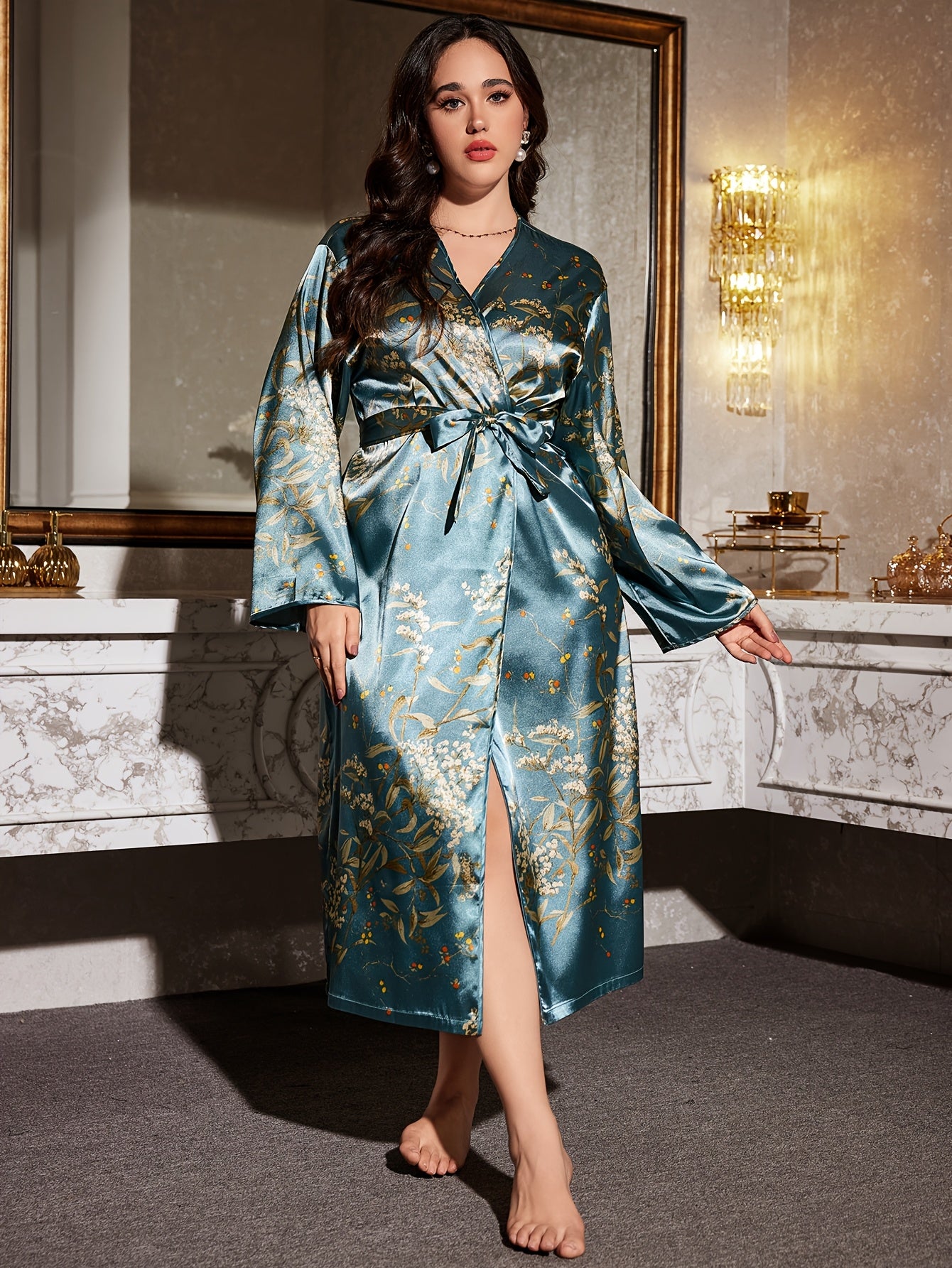 Plus Size Women's Loungewear Robe Casual Sleepwear with Stylish Print