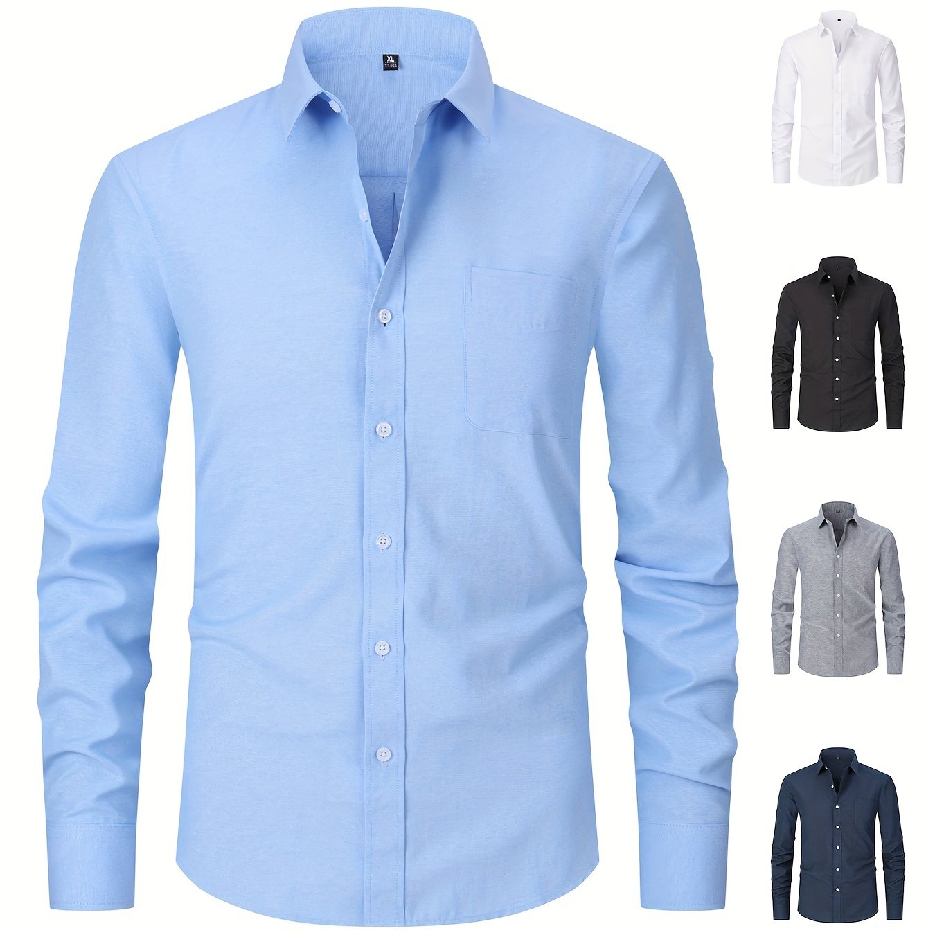 Men's Loose Fit Cotton Blend Oxford Dress Shirt Long Sleeve Solid Color with Front Pocket