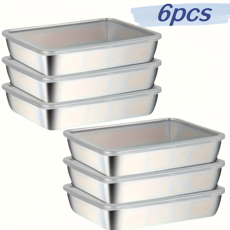 Set of 6 Large Stainless Steel Square Food Storage Containers Leakproof Stackable for Meat Fruits Vegetables