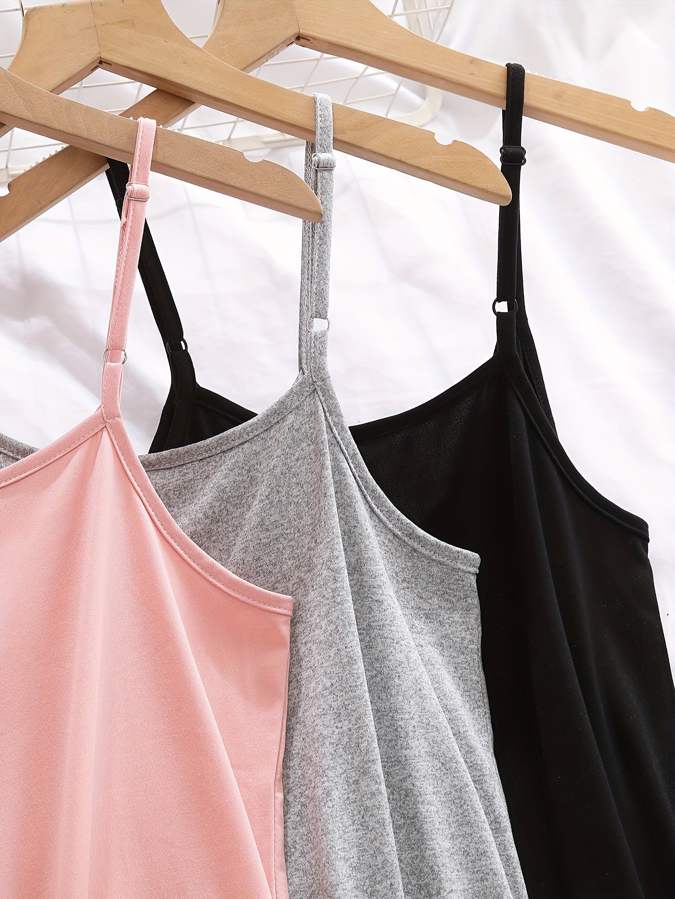 Set of 3 Solid Nightdresses for Women with Crew Neck and Spaghetti Straps