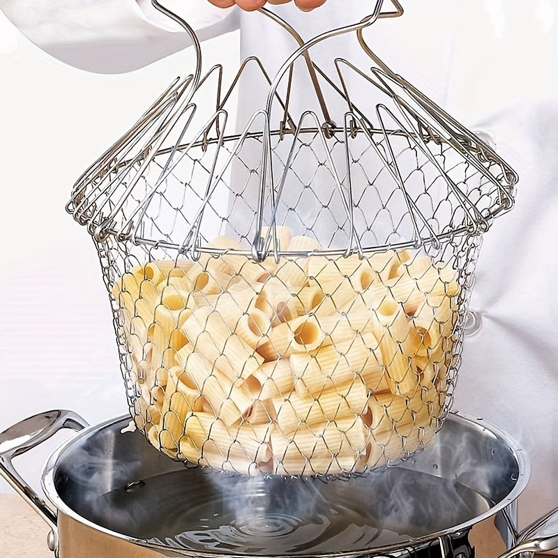 Stainless Steel Frying Basket Foldable Steamer Rinse Strain Kitchen Tool